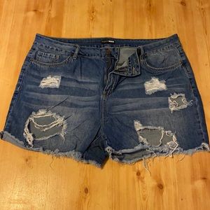 Distressed denim shorts